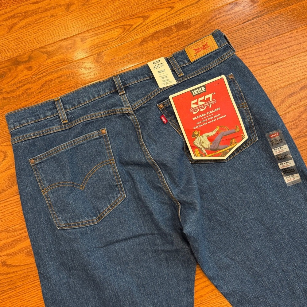 New Levi's 557 Western Straight Jeans Men 40x30 Stretch Denim Cowboy Red Tab